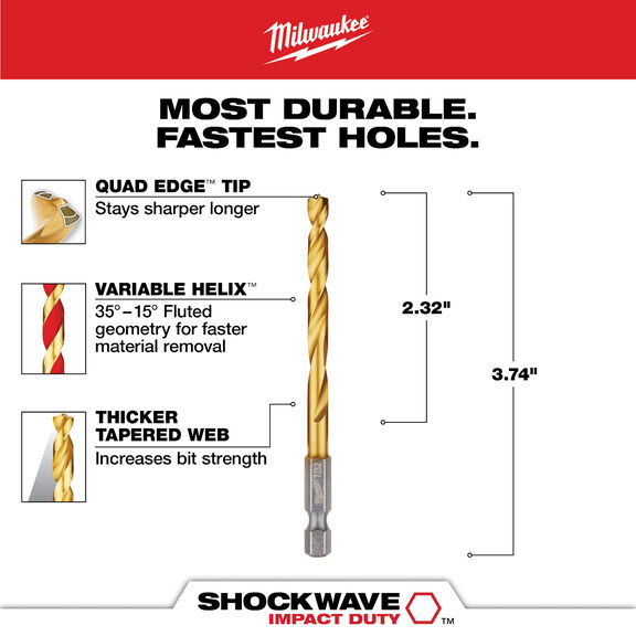 7/32" SHOCKWAVE Impact Duty RED HELIX Titanium Drill Bit image number 1
